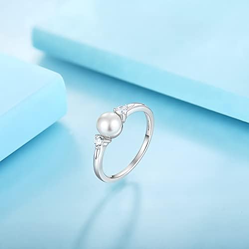 JO WISDOM Women Pearl Ring,925 Sterling Silver Ring with 7mm Freshwater Pearl 3A Cubic Zirconia,Jewellery for Women