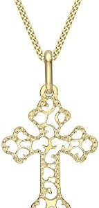 9ct Yellow Gold Filigree Cross Pendant on Curb Chain - 46cm/18'