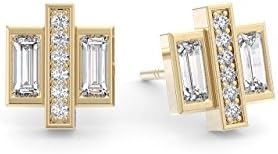 950 Platinum 100% Natural Round Brilliant & Baguette Cut Diamonds Stud Earring