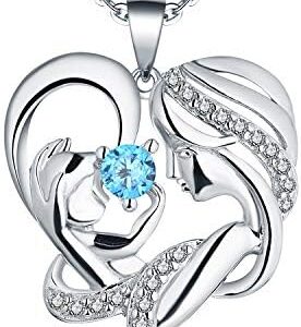 Heart Mum Necklace,925 Sterling Silver Mother Daughter Love Heart AAA Cubic Zirconia Pendant Necklace