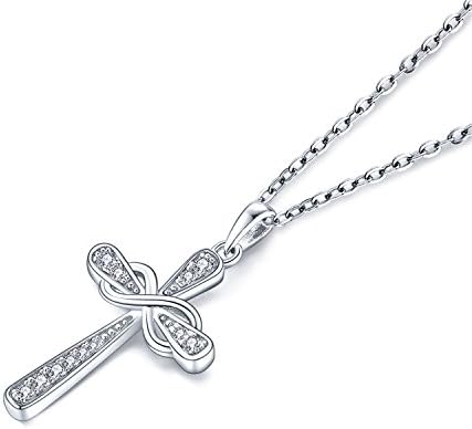 JO WISDOM Women Necklace,925 Sterling Silver AAA Cubic Zirconia Infinity Cross Crucifix Celtic Pendant Necklace,Jewellry for Women