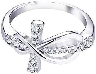 JO WISDOM Women Ring, 925 Sterling Silver Infinity Cross Crucifix Ring with AAA Cubic Zirconia