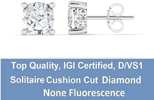 IGI Certified D/VS1,2.20 Carat Solitaire Lab-Grown Hidden Halo Cushion & Round Diamond Studs Earring