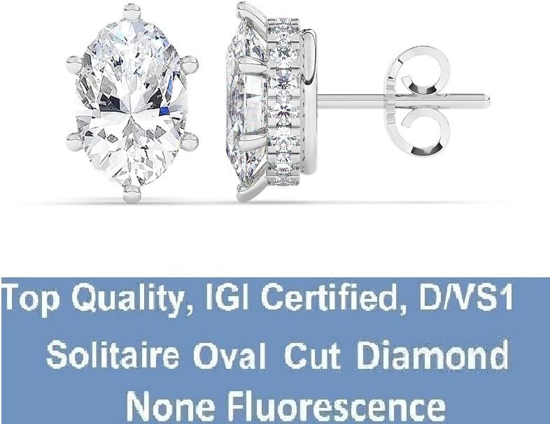 IGI Certified, D/VS1, 2.15 Carat,Solitaire Lab-Grown Hidden Halo Oval AND Round Cut Diamond Studs Earring For Women in 950 Platinum