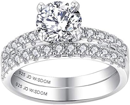 JO WISDOM Women Ring Bridal Sets,925 Sterling Silver Engagement Wedding Anniversary Promise Ring with 7mm 5A Cubic Zirconia,Jewellery for Women