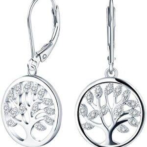 Womens Earrings,925 Sterling Silver Family Tree of Life Drop & Dangle Earrings