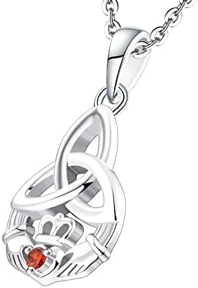JO WISDOM Women Necklace,925 Sterling Silver Irish Celtic Claddagh Love Heart Pendant Necklace with AAA Cubic Zirconia