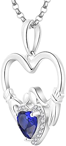 JO WISDOM Women Celtic Claddagh Necklace,925 Sterling Silver Mother Daughter Heart Pendant Necklace with 3A Cubic Zirconia Jewelry for Women