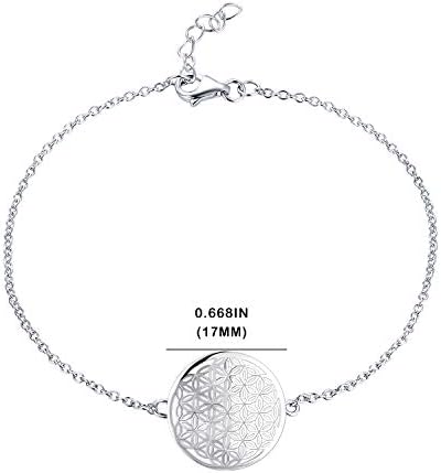 JO WISDOM Women Bracelet,925 Sterling Silver Flower of Life Amulet Link Bracelet,20cm