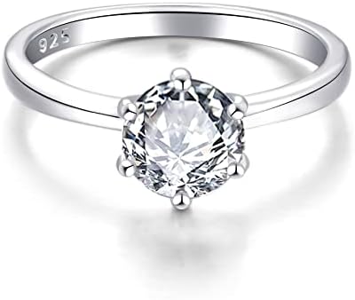 JO WISDOM Women Ring,925 Sterling Silver Engagement Wedding Anniversary Promise Solitaire Ring with 7.5MM 5A Cubic Zirconia,Jewellery for Women