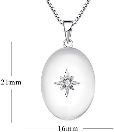 JO WISDOM Oval Photo Locket Necklace,925 Sterling Silver Polar Star Charm Birthstone Pendant Necklace Jewelry for Women