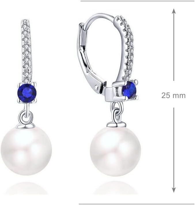 JO WISDOM Pearl Earrings,925 Sterling Silver AAA CZ Birthstone 8mm Black/White Pearl Leverback Drop Earrings,Jewellery for Women