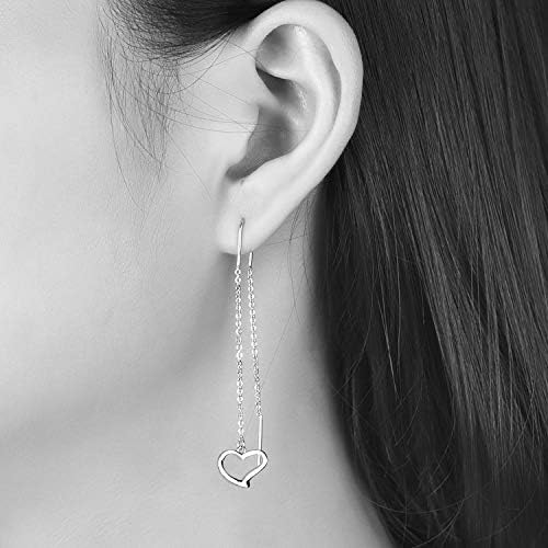 JO WISDOM Women Earrings,925 Sterling Silver Threader Pull Through Earrings with White Gold Plated
