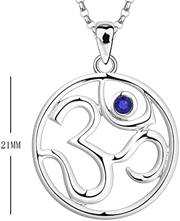 JO WISDOM Women Necklace,925 Sterling Silver Indian Yoga Aum Om Ohm Pendant with Chain with AAA Cubic Zirconia