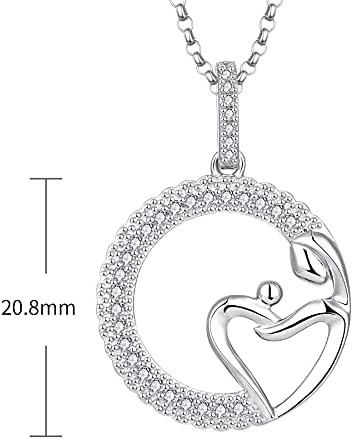 JO WISDOM Women Heart Mum Necklace,925 Sterling Silver Mother Daughter Love Heart AAA Cubic Zirconia Pendant Necklace,Gift for Mum