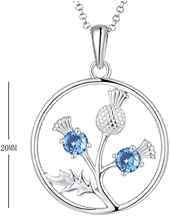JO WISDOM Scottish Thistle Necklace,925 Sterling Silver Celtic Scotland Flower Outlander Pendant Necklace with 3A Cubic Zirconia,Jewelry for Women