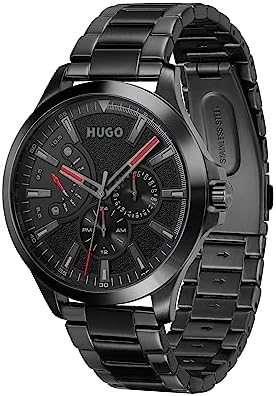 HUGO Analogue Multifunction Quartz Watch for Men with Black Stainless Steel Bracelet – 1530175