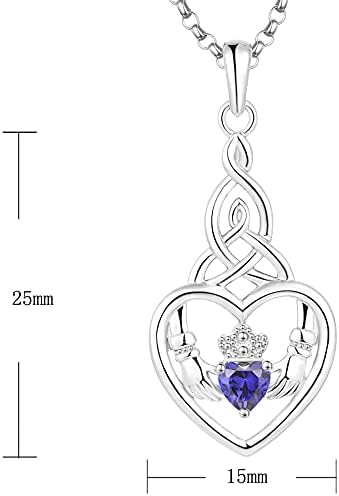 JO WISDOM Women Necklace,925 Sterling Silver Irish Celtic Claddagh Love Heart Pendant Necklace with 3A Cubic Zirconia