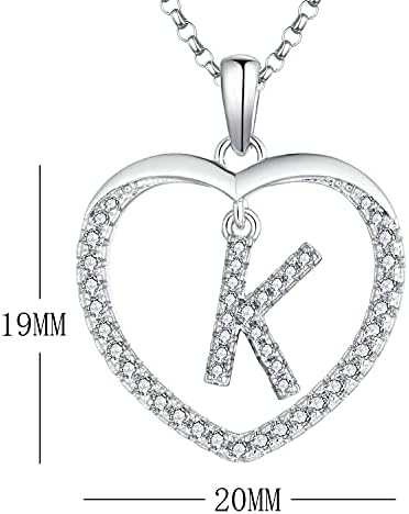 JO WISDOM Women Heart Necklace,925 Sterling Silver 26 Letters Alphabet Pendant Necklace with 3A Cubic Zirconia Personalized Jewellery Gift