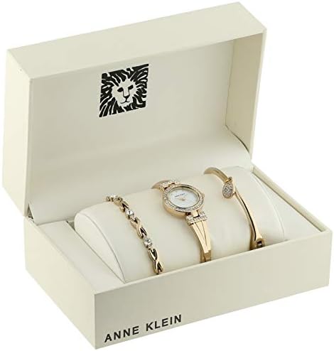 Anne Klein Women’s Premium Crystal Accented Bangle Watch and Bracelet Set, AK/1868GBST