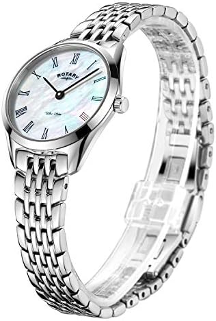 Rotary Women’s Ultra Slim Watch with Stainless Steel Strap & Deployment Clasp LB08010/41 (Silver)