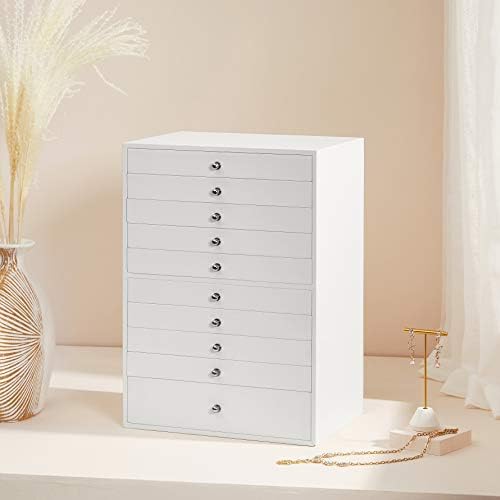 SONGMICS Jewelry box, jewelry box with 10 levels, large synthetic leather jewelry box, with drawers and watch cushion, JBC10W, white, 29 x 20.5 x 40.5 cm