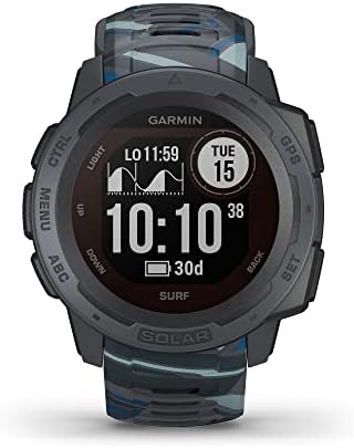 Garmin Instinct Solar, Surf Edition, Solar-powered Rugged Outdoor Smartwatch with Tide Data and Dedicated Surfing Activity, Surf – Pipeline
