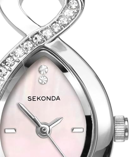 Sekonda Helena 22mm Silver Womens Cocktail Watch with Pink Mother of Pearl Stone Set Dial Analogue Display and Stone Set Bracelet