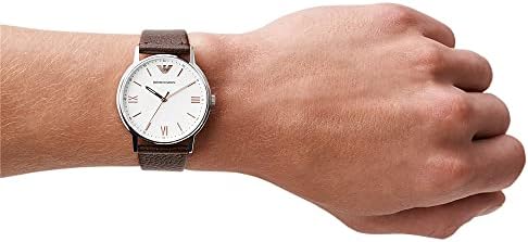 Emporio Armani Watch for Men, Three Hand Movement, 41 mm Silver Stainless Steel Case with a Leather Strap, AR11013