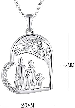 JO WISDOM Women Family Tree of Life Necklace,925 Sterling Silver Mother Daughter Dad Son Pendant Necklace with 3A Cubic Zirconia Jewelry for Women Mum