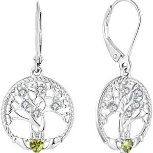 JO WISDOM Women Tree of Life Earrings,925 Sterling Silver Celtic Claddagh Leverback Dangle & Drop Earrings with 3A Cubic Zirconia