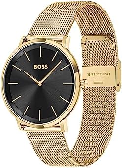 BOSS Analogue Quartz Watch for men with Gold colored Stainless Steel mesh bracelet – 1513909