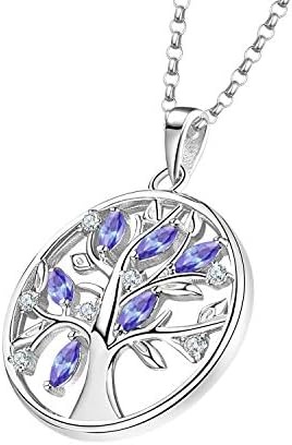 JO WISDOM Tree of Life Necklace,925 Sterling Silver Family Birthstone Tree Coin Pendant Necklace
