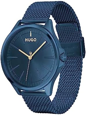 HUGO Analogue Quartz Watch for Men with Blue Stainless Steel mesh Bracelet – 1530136