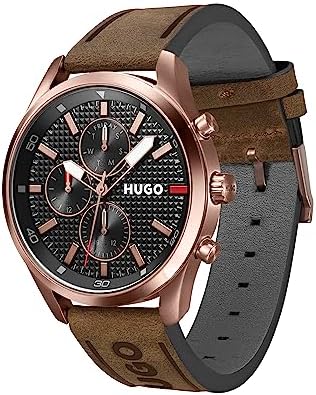 HUGO Analogue Multifunction Quartz Watch for Men with Brown Leather Strap – 1530162