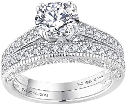 JO WISDOM Women Ring Bridal Sets,925 Sterling Silver Solitaire Engagement Wedding Anniversary Promise Ring with 7mm 5A Cubic Zirconia,Jewellery for Women