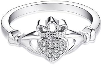 JO WISDOM Claddagh Ring,925 Sterling Silver Celtic Heart Birthstone Ring with AAA Cubic Zirconia for Women