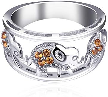JO WISDOM Elephant Ring,925 Sterling Silver Lucky Amulet Animal Ring with 3A Cubic Zirconia,Jewellery for Women