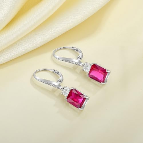 JO WISDOM Women Earrings,925 Sterling Silver Leverback Dangle & Drop Earrings with Emerald Cut 3A Cubic Zirconia