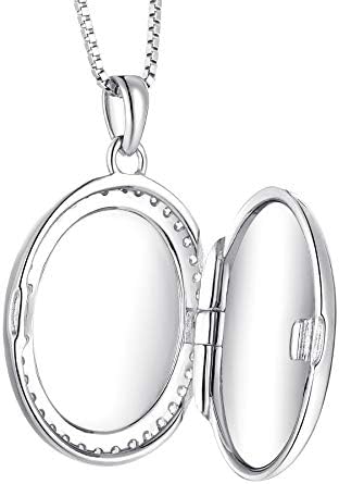 JO WISDOM Oval Photo Locket Necklace,925 Sterling Silver Charm Birthstone Pendant Necklace Jewelry for Women