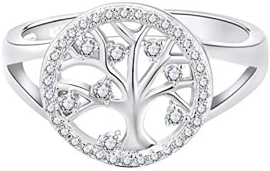 JO WISDOM Women Ring,925 Sterling Silver Family Tree of Life Yggdrasil Coin Ring with 3A Cubic Zirconia,Jewellery for Women,Christmas Gifts